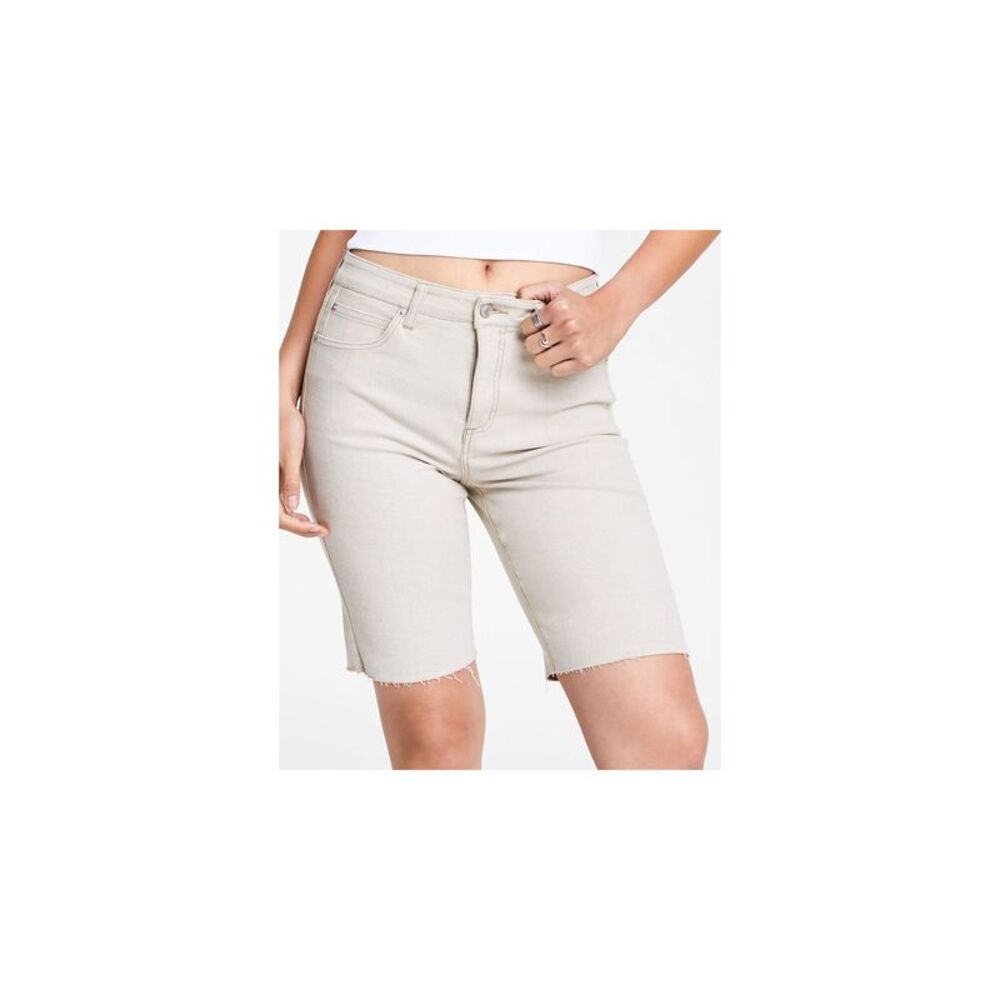 OAT Womens Beige Stretch Zippered Pocketed Raw Hem High Waist Shorts 26 Waist